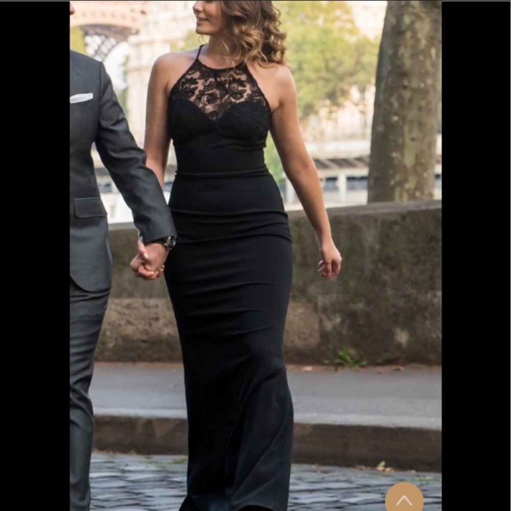 Badgley Mischka Black Lace Illusion Mesh Gown 12